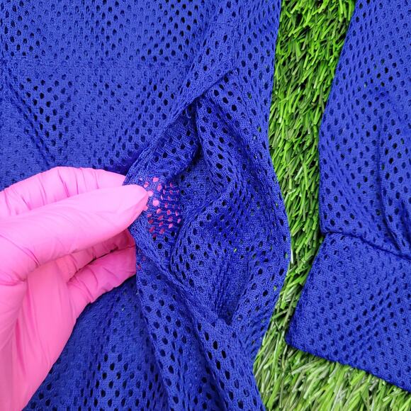 Vintage 90s Mesh Jacket Teens Large 18x25 Blue White - Picture 4 of 12